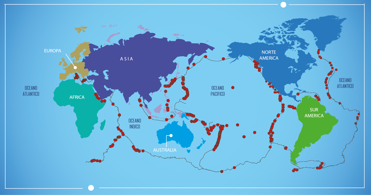 Distribución global de los sistemas hidrotermales submarinos